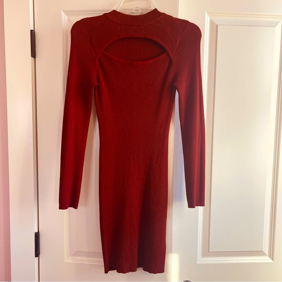 Spice colored Stretch Knit Bodycon Cutout Dress - Picture 3 of 6